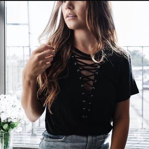 Express Black Lace-up Front Top